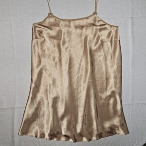 Vintage Lane Bryant Intimates Satin Slip Nightgown Nighty Strappy‎ V-Neck Gold